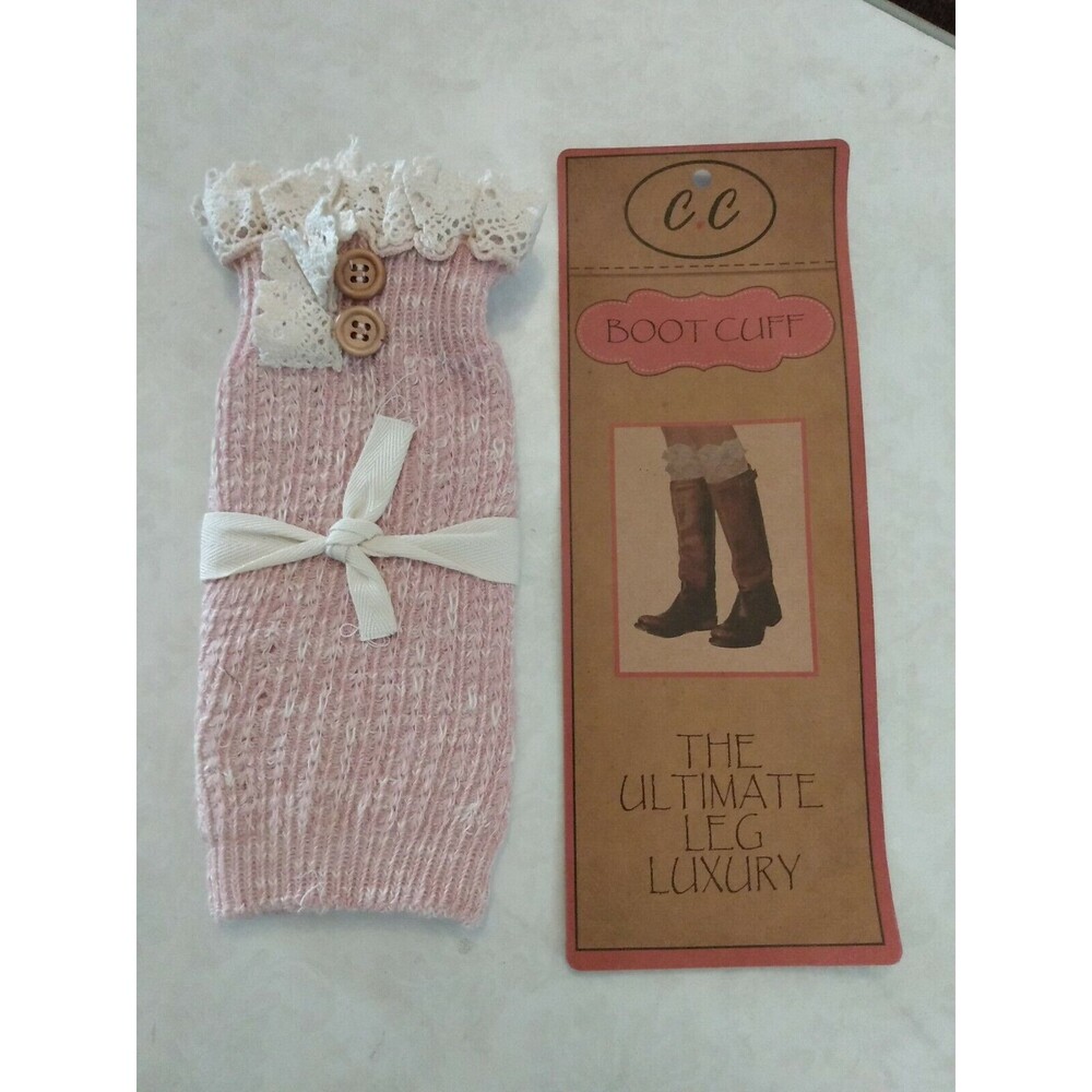 C C Boot Cuff Pink Knit White Lace Buttons Outdoors Western Country GORPcore